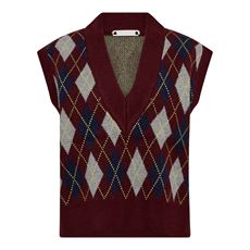 CO`COUTURE VEST, ROWCC CHECK VEST, WINERED